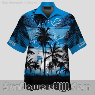 Detroit Lions Black Palm Beach Print Button Down Shirt for Dad and Fans