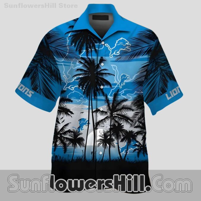 Detroit Lions Black Palm Beach Print Button Down Shirt for Dad and Fans