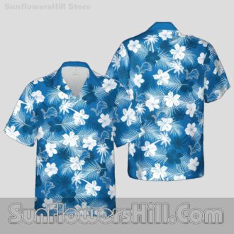 Detroit Lions Blue and White Flower Relaxed Fit Unisex Hawaiian Shirt for Family BBQ