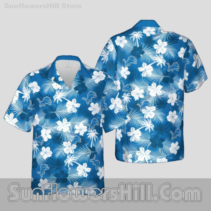 Detroit Lions Blue and White Flower Relaxed Fit Unisex Hawaiian Shirt for Family BBQ