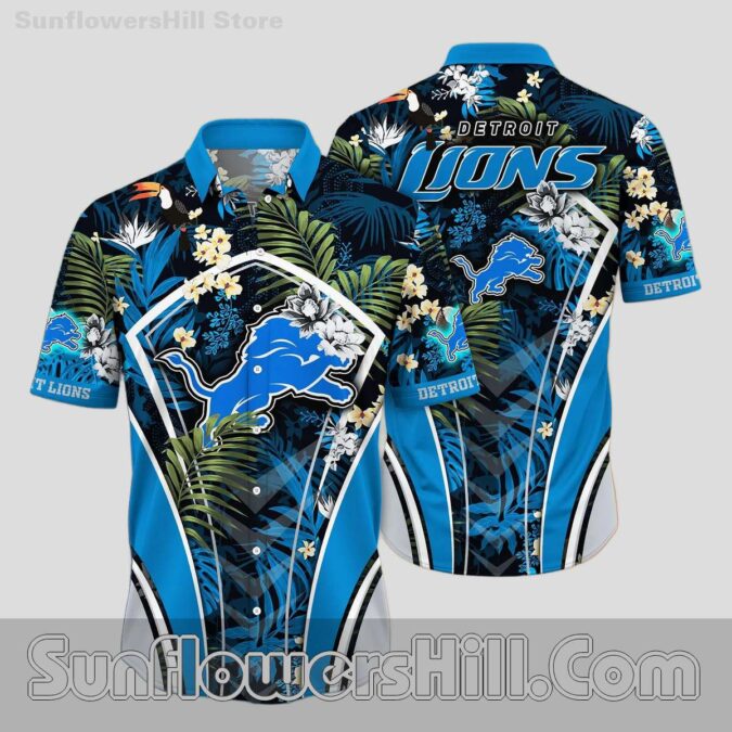 Detroit Lions Blue Black Floral Aloha Button Up Shirt for Beach Parties
