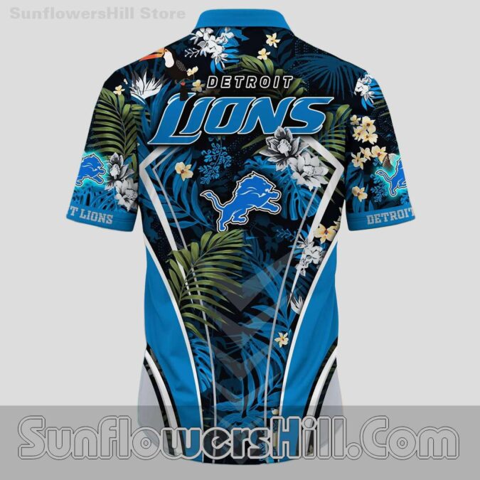 Detroit Lions Blue Black Floral Aloha Button Up Shirt for Beach Parties