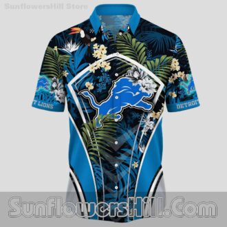 Detroit Lions Blue Black Floral Aloha Button Up Shirt for Beach Parties