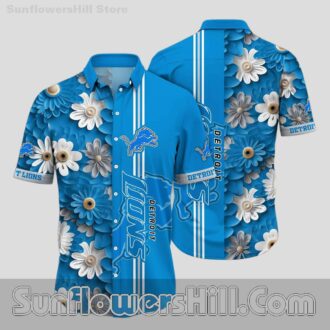 Detroit Lions Blue Daisy Hawaiian Shirt for Beach Trips and Summer Fans