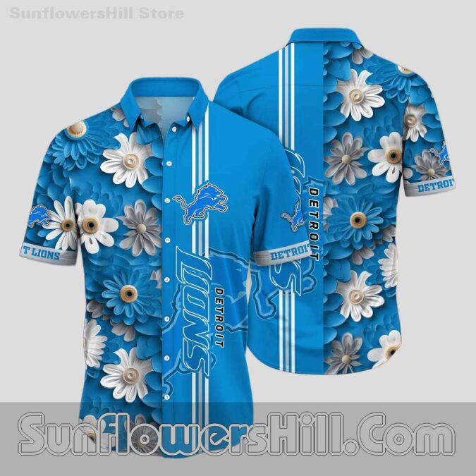 Detroit Lions Blue Daisy Hawaiian Shirt for Beach Trips and Summer Fans