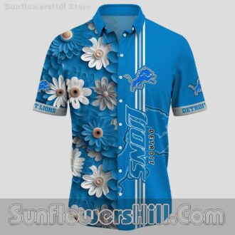 Detroit Lions Blue Daisy Hawaiian Shirt for Beach Trips and Summer Fans