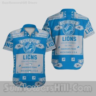Detroit Lions Blue Gray Vintage Logo Hawaiian Shirt for Game Day and Beach Trips