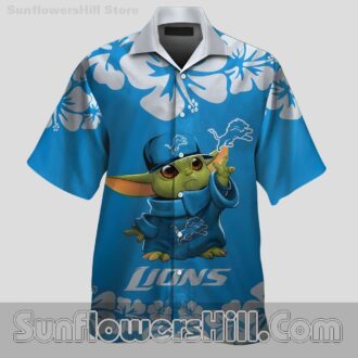 Detroit Lions Blue Hibiscus Baby Yoda Casual Shirt for BBQs and Holidays