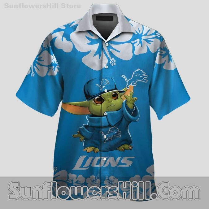Detroit Lions Blue Hibiscus Baby Yoda Casual Shirt for BBQs and Holidays