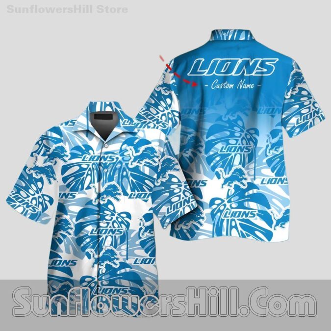 Detroit Lions Blue Palm Leaf Hawaiian Shirt with Custom Name for Beach Trips