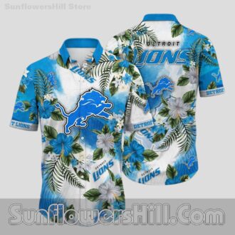 Detroit Lions Blue White Hibiscus Theme Hawaiian Shirt for Beach Trips and Game Day