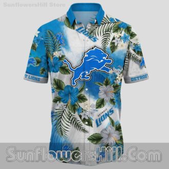 Detroit Lions Blue White Hibiscus Theme Hawaiian Shirt for Beach Trips and Game Day