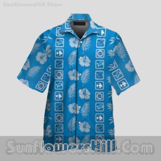 Detroit Lions Blue White Tropical Grid Logo Aloha Shirt for Father’s Day Gift