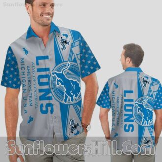 Detroit Lions Bold Logo Star Pattern Button Up Casual Shirt for Football Fans