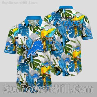 Detroit Lions Bold Parrot and Palm Leaf Hawaiian Shirt for Men and Women