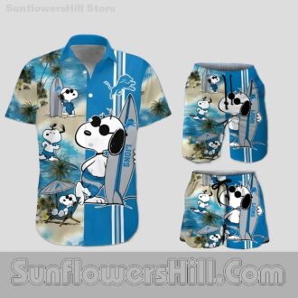 Detroit Lions Cartoon Snoopy Casual Shorts & Shirt Set for Fans and Families