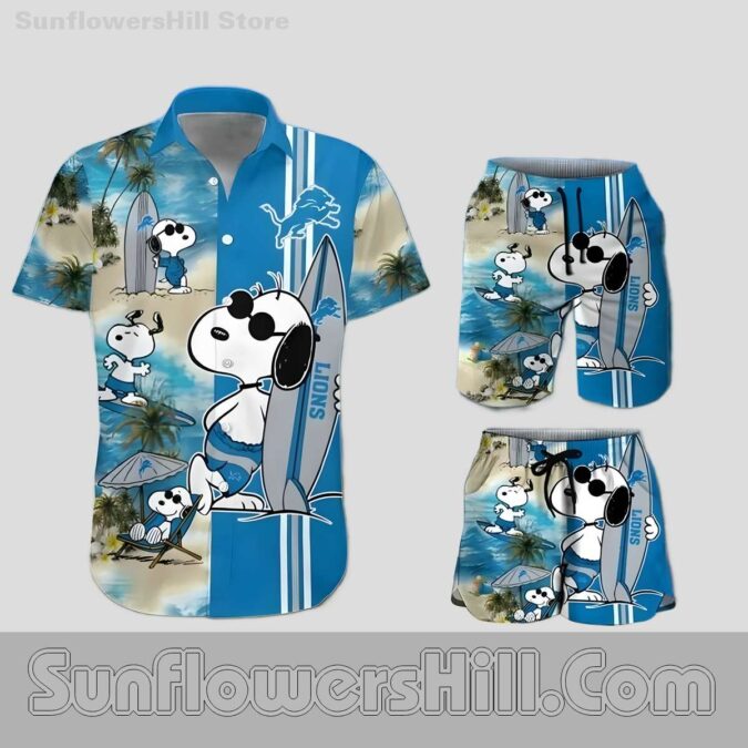 Detroit Lions Cartoon Snoopy Casual Shorts & Shirt Set for Fans and Families