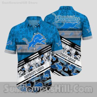 Detroit Lions Cheerleader Print Casual Short Sleeve Hawaiian Shirt for NFL Football Fans