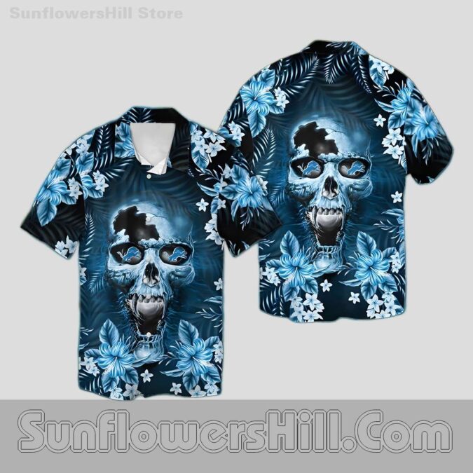 Detroit Lions Dark Tropical Skull Short Sleeve Casual Shirt for Summer Nights