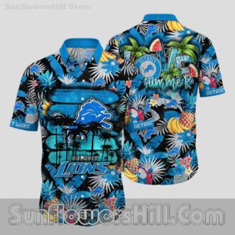 Detroit Lions Fruit Print Relaxed Fit Hawaiian Shirt for Dads and Husbands
