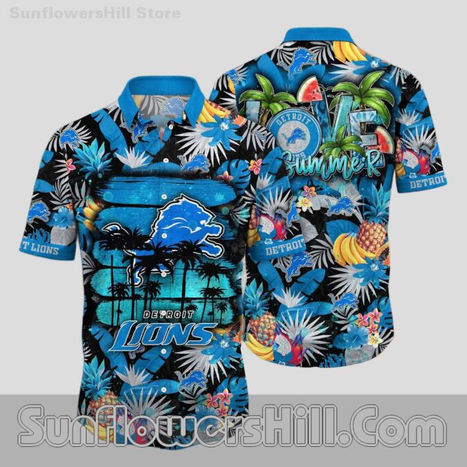 Detroit Lions Fruit Print Relaxed Fit Hawaiian Shirt for Dads and Husbands