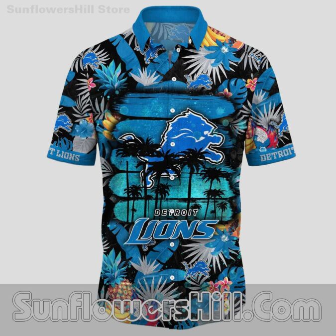 Detroit Lions Fruit Print Relaxed Fit Hawaiian Shirt for Dads and Husbands