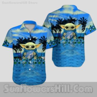 Detroit Lions Fun Cartoon Baby Yoda Tropical Hawaiian Shirt for Beach Trips and Fans