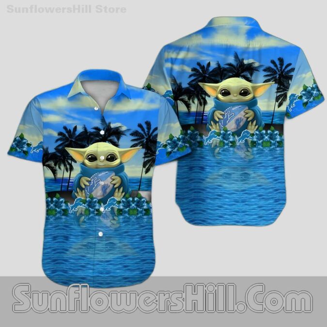 Detroit Lions Fun Cartoon Baby Yoda Tropical Hawaiian Shirt for Beach Trips and Fans