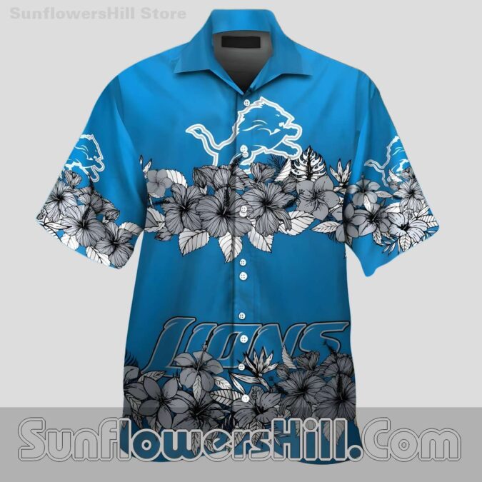 Detroit Lions Graphic Flower Button Down Shirt for Summer Style and Team Spirit