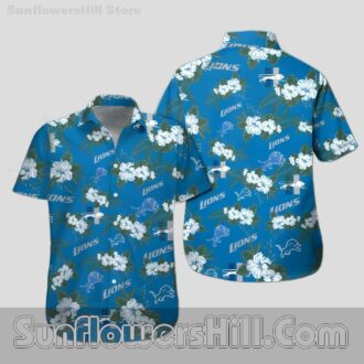 Detroit Lions Hibiscus and Palm Pattern Hawaiian Shirt for Football Fans