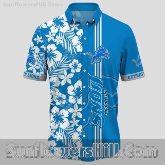 Detroit Lions Honolulu Blue Tropical Floral Button Up Shirt for Summer Beach Trips