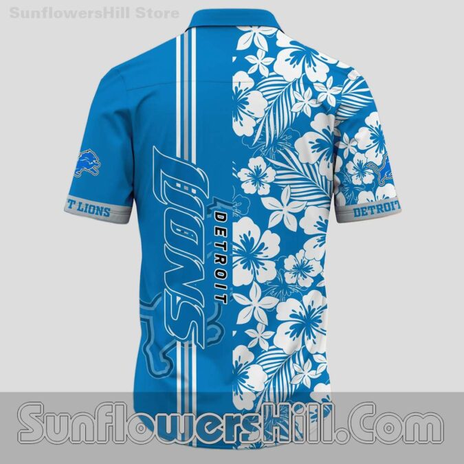 Detroit Lions Honolulu Blue Tropical Floral Button Up Shirt for Summer Beach Trips