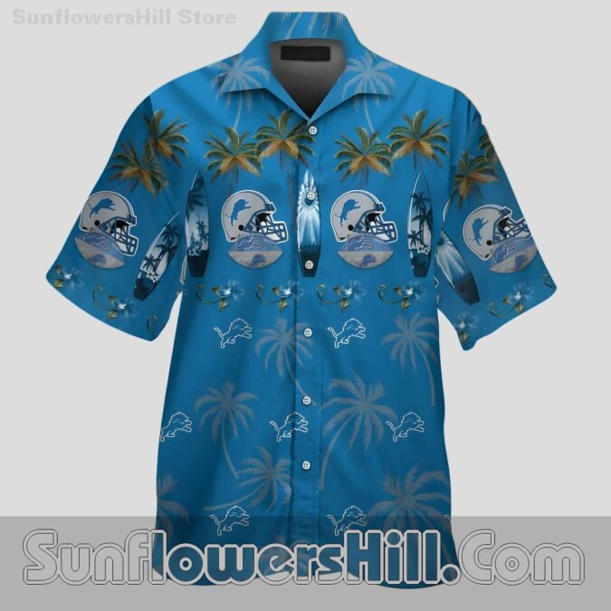 Detroit Lions Palm Tree and Helmet Hawaiian Shirt for Summer Game Day