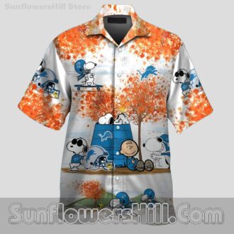 Detroit Lions Peanuts Cartoon Print Short Sleeve Hawaiian Shirt for Beach Trips