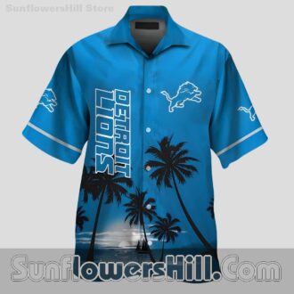 Detroit Lions Relaxed Fit Palm Tree Sunset Design Shirt for Husband or Friends