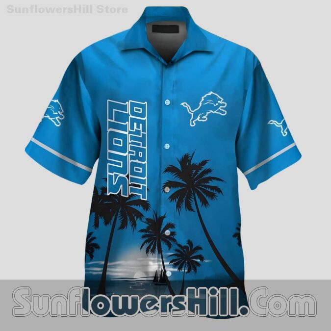 Detroit Lions Relaxed Fit Palm Tree Sunset Design Shirt for Husband or Friends