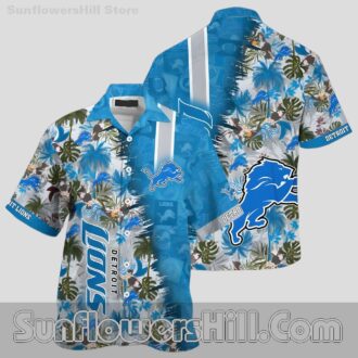 Detroit Lions Silver and Blue Tropical Leaf Hawaiian Shirt for Game Day Fans