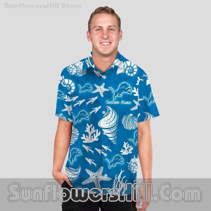 Detroit Lions Starfish Aloha Button Up Shirt for Beach Trips and Vacations