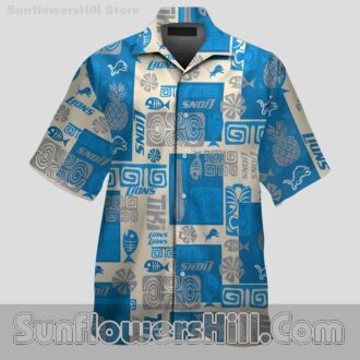 Detroit Lions Tiki Patchwork Hawaiian Shirt for Beach Trips and Game Day