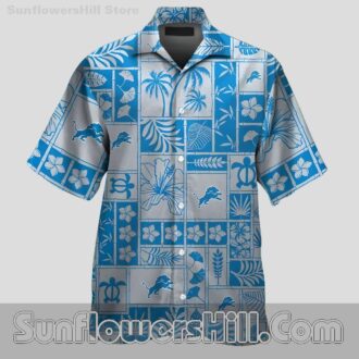 Detroit Lions Tropical Patchwork All Over Print Aloha Shirt for Summer Vacation