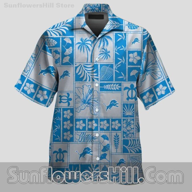Detroit Lions Tropical Patchwork All Over Print Aloha Shirt for Summer Vacation