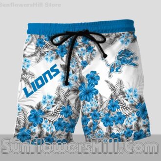 Detroit Lions White Floral Button Up Hawaiian Shirt and Shorts Matching Set Outfit for Fans