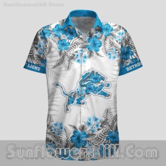 Detroit Lions White Floral Button Up Hawaiian Shirt and Shorts Matching Set Outfit for Fans