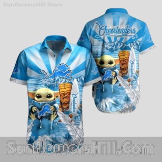 Funny Detroit Lions Blue Baby Yoda Tiki Aloha Casual Shirt for Football Lovers