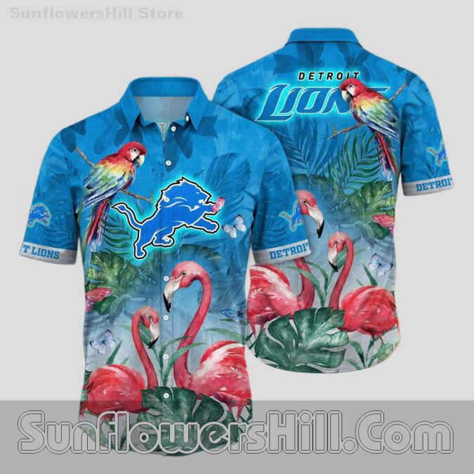 New Arrival Detroit Lions Flamingo and Flamingo Aloha Button Down Shirt for Fans