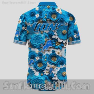 Premium Detroit Lions Blue Rose 3D Print Short Sleeve Casual Shirt for Vacation Wear