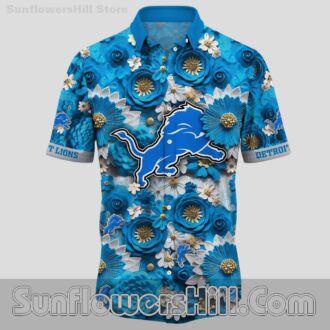 Premium Detroit Lions Blue Rose 3D Print Short Sleeve Casual Shirt for Vacation Wear