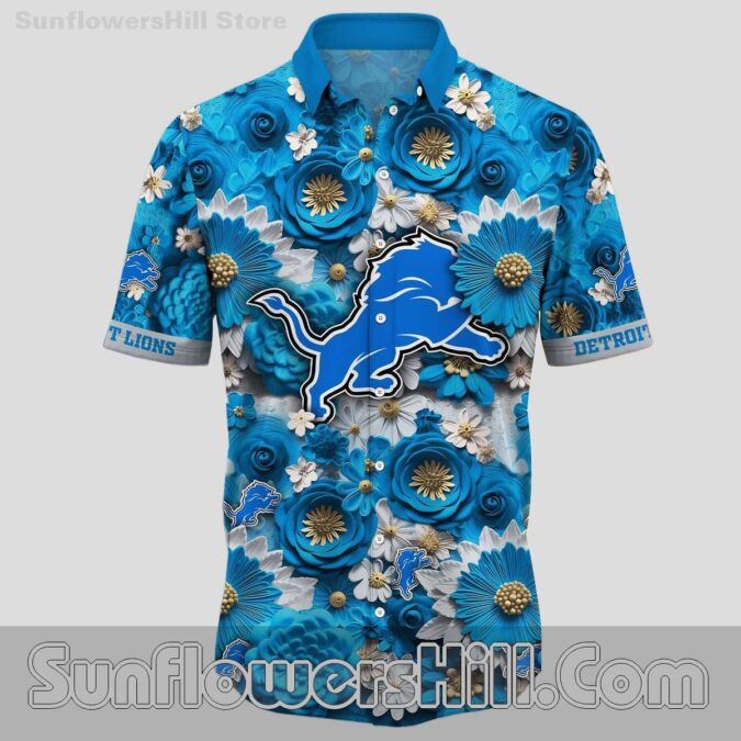 Premium Detroit Lions Blue Rose 3D Print Short Sleeve Casual Shirt for Vacation Wear