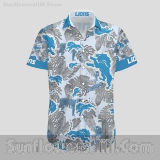 Soft Cotton Detroit Lions Tropical Leaf Casual Hawaiian Shirt for Sports Teams