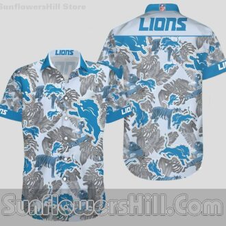 Soft Cotton Detroit Lions Tropical Leaf Casual Hawaiian Shirt for Sports Teams